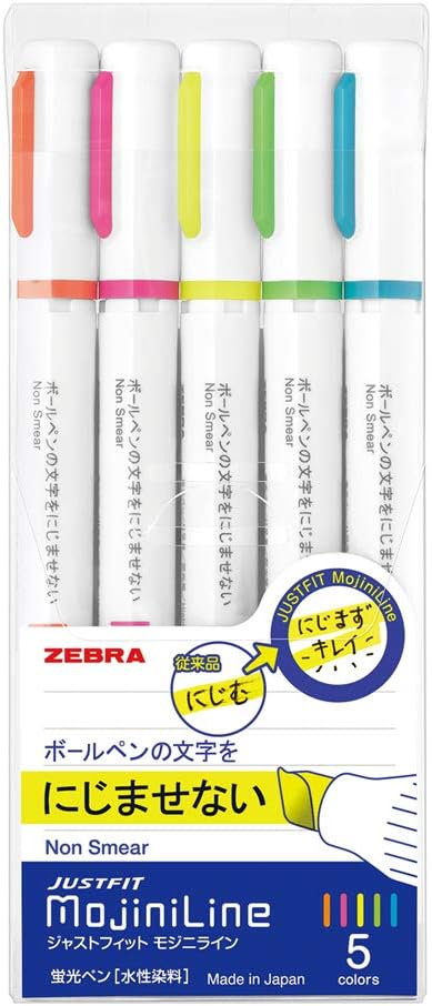 Zebra Highligher Just Fit Mojiniline, blurring proof for ballpoint pen wrinting (5 color set) WKS22-5C