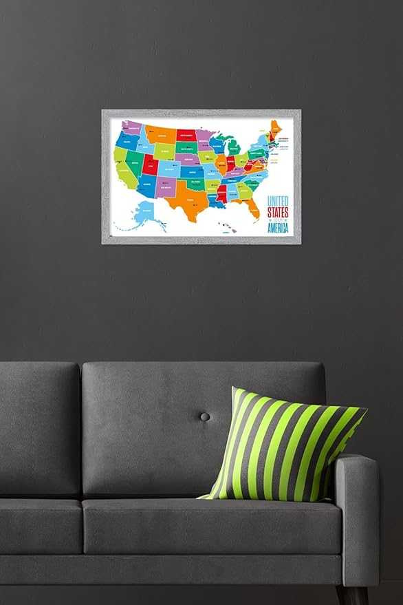 Trends International Map - United States Of America 2022 Wall Poster, 22.4L x 14.7W, Gray Framed Version