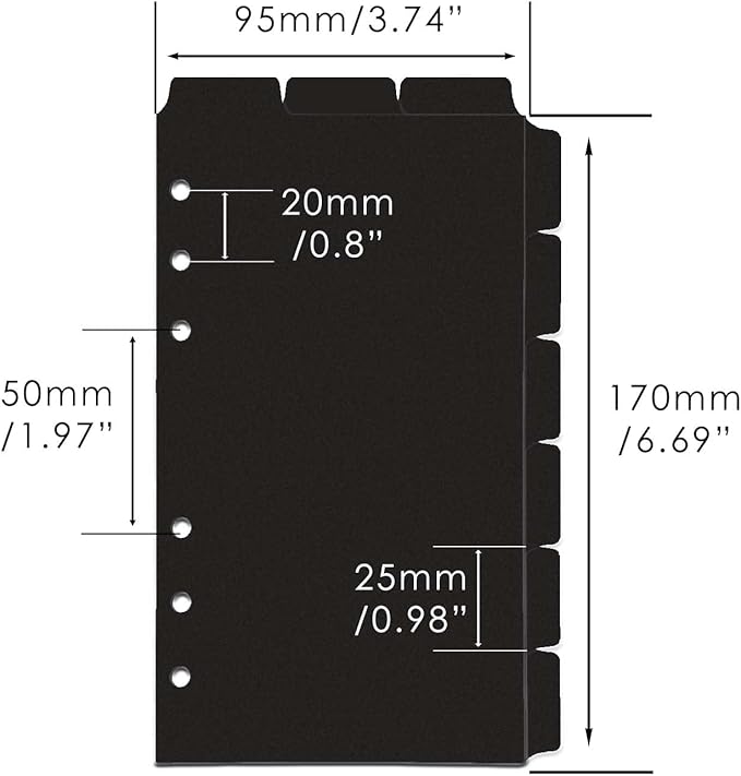 2 Set A6 Binder Dividers Black Plastic Index Divider Blank Side 6 Tabs Top 3 Tabs Planner Insets 9 Sheets Refillable Page Protectors for 6 Ring Binder Notebook