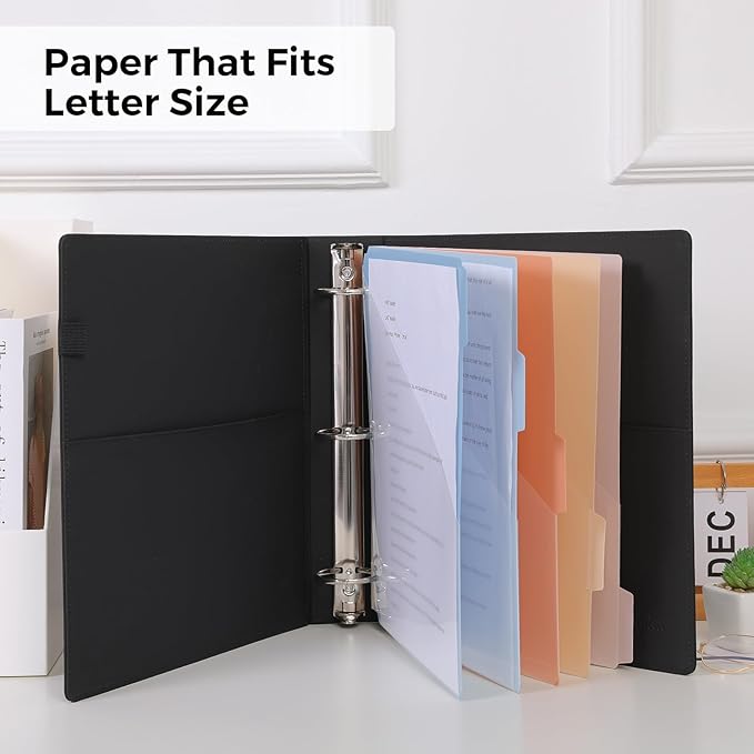 SKYDUE 3 Ring Binder with Clipboard, 2 Inch PU Heavy Duty Binder with Notepad & 5 Dividers with 5 Pockets, Labels, Clipboard Folder Great for School Office(Fit Letter Sized Paper)