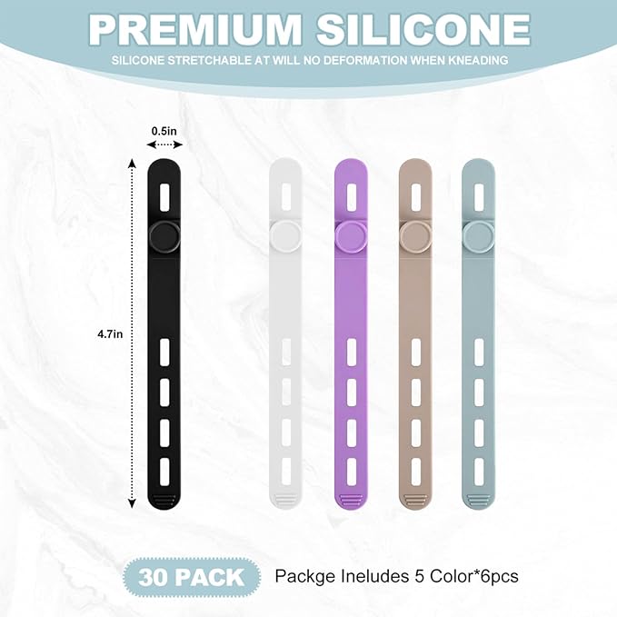 30 Pcs Cable Ties ，Silicone Cable Ties, Reusable Cord Organizer for Charger Cables, Hair Dryer, Home & Office, Flexible Cord Wraps for Electrical Wires (30 Pcs Cord Organizer)