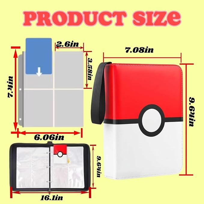 4-Pocket Trading Card Binder Holds 400 Cards - Includes 50 Removable Sleeves, Portable Zippered Card Album, Protective Game Card Storage Case for Collectors (4 pockets 400)