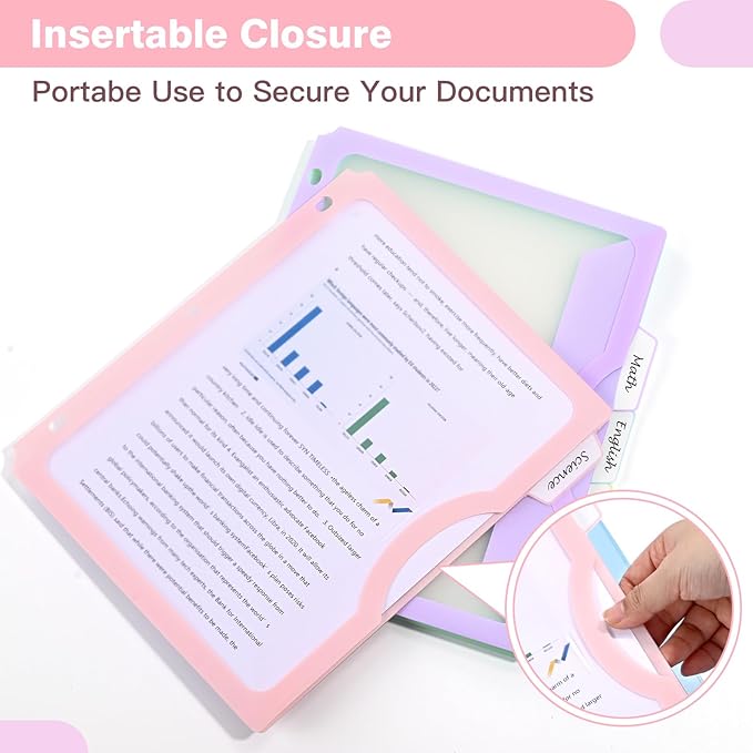 5-Tab Dividers with One Full Pocket, 5 Counts Binder Dividers, 8.5 x 11'' Dividers for 3 Ring Binder 1''/2'' Recipe Binder Dividers with 5 Tabs for Back to School, Pastel Color (1)