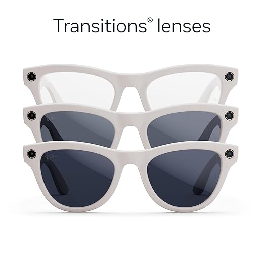 Ray-Ban Meta (Gen 1), Skyler, Shiny Chalky Grey | Smart AI Glasses for Men, Women — 12 MP Camera, Open-Ear Speakers, Video Recording, Bluetooth — Transitions® Sapphire Lenses — Wearable Technology