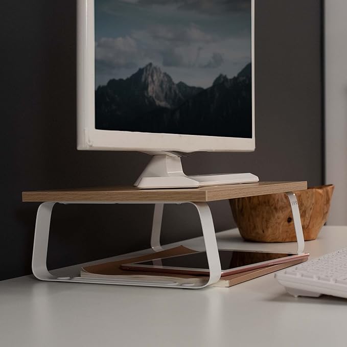 VIVO 15 inch Monitor Stand, Wood and Steel Desktop Riser, Screen, Keyboard, Laptop, Small TV Ergonomic Desk and Tabletop Organizer, Light Wood, STAND-V000WS
