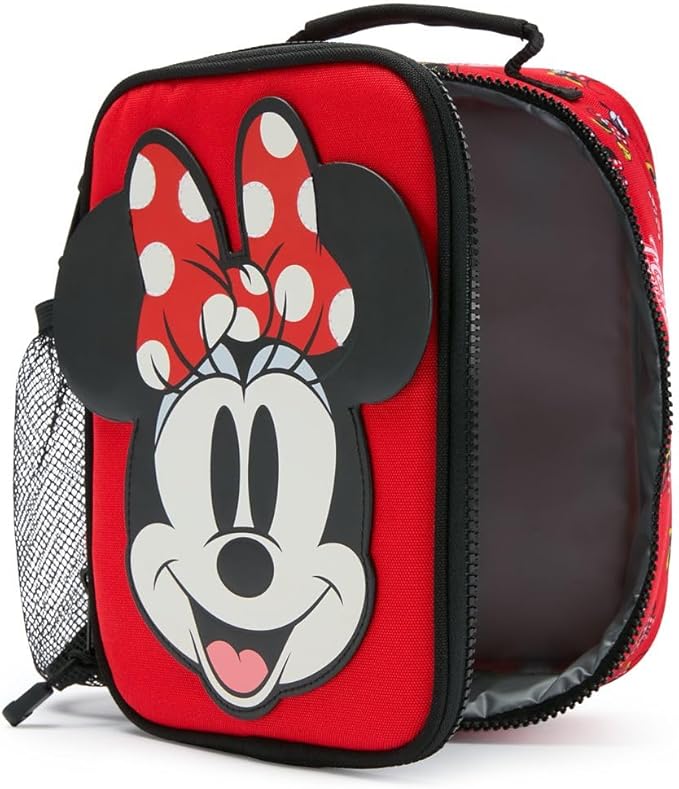 Disney Store Official Minnie Mouse Collegiate Insulated Lunch Box - Minnie Mouse Lunch Bag for Kids with Double Zip Pull, Embroidered Details, Screen Art, Mesh Pocket, ID Label - Perfect for School