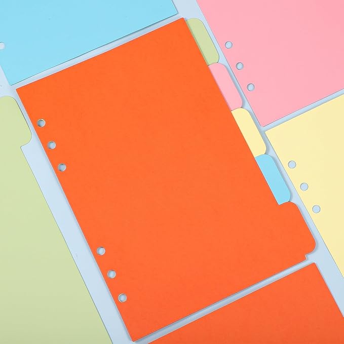 4 Pcs A5 Binder Dividers with 20 Tabs, Paper Index Divider, 6 Ring A5 Planner Inserts, Vertical Tabs Page, Index Divider for Notebook, Journal, Planner, Work Organization (5 Colors, 8.3 x 5.9 Inch)