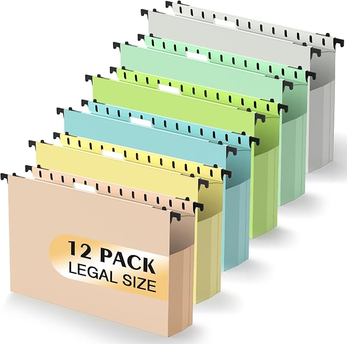 Extra Capacity Plastic Hanging File Folders,12 Pack Reinforced Expanding Hang Folder Legal Size,Accordian Pocket,Heavy Duty 2 Inch Expansion,Hanging Folder Organizer for Office Home, Pastel Colors