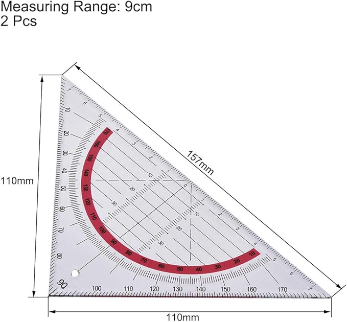 uxcell Triangle Ruler Square Set 90mm 45 Degrees Plastic Stationery Math Geometry 2pcs