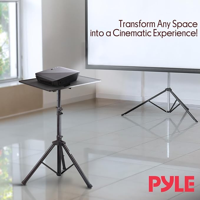 PYLE Laptop & Projector Stand, Tripod Stand With Adjustable Height 28"-50", Portable DJ Equipment Mount, Angle Adjustable Tray, Lightweight Metal Construction, Stage, Studio, Musicians & Performers