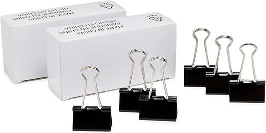 Amazon Basics Sturdy Binder Clips, Office Supplies, Medium 1.25 inches, Document Organizing, Sturdy Steel, Black, 24 Count (2 Pack of 12)