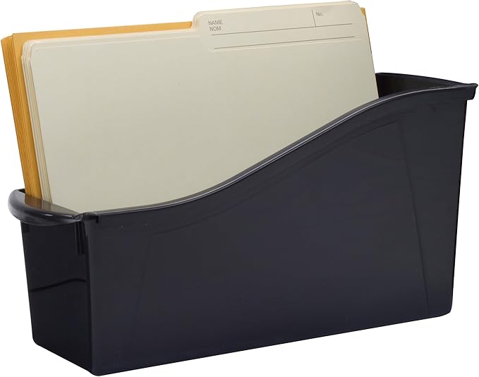 Storex Large Book Bin - Interlocking Plastic Organizer for Home, Office, and Work Space - Black, 6-Pack (70109E06C)
