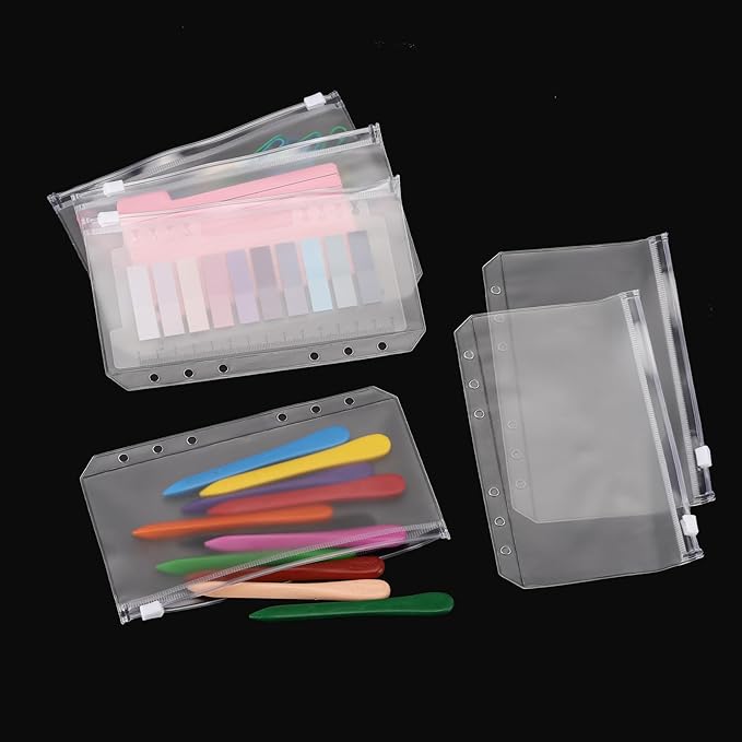 24 Pcs Binder Pocket A6 Binder Pockets 6 Holes Zipper Folders Waterproof PVC Document Pouch Filing Bags(Clear)