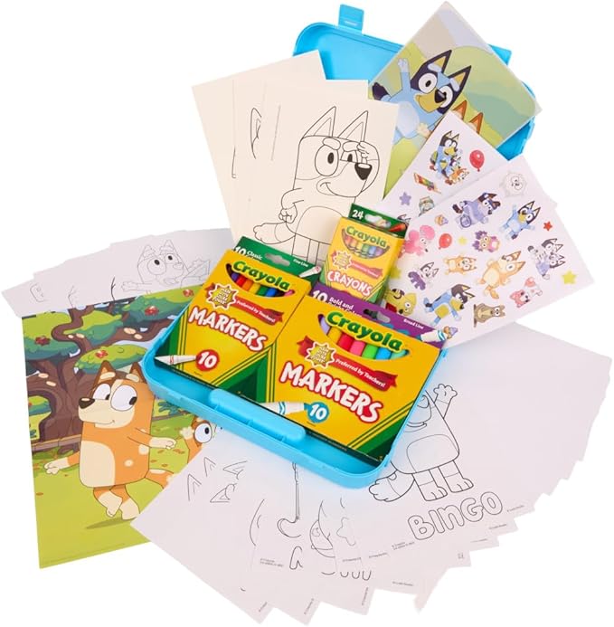 Crayola Bluey Create & Color Art Case (75+ Pcs), Bluey Coloring Pages, Stickers & Markers, Kids Art Kit with Storage Case, Ages 5+