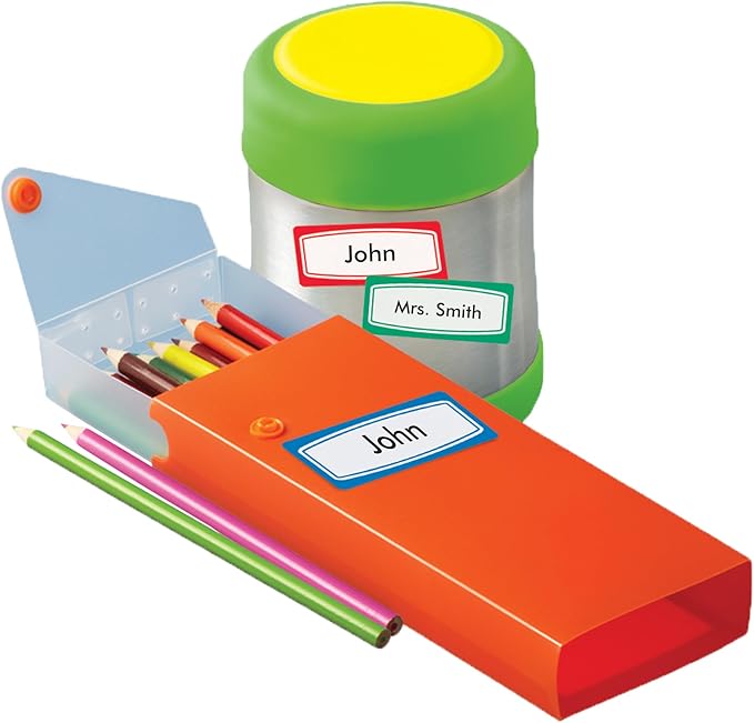 Avery Durable Labels for Kids' Gear, 3/4" x 1-3/4", Assorted Border Colors, Water-Resistant Labels, 4 Packs, 240 Stickers Total (21943)