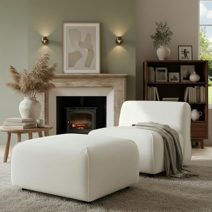 Christopher Knight Home Milio Modern Accent Chair with Ottoman Foot Rest, Wooden Frame Club Chair and Ottoman, Comfy Living Room Lounge Chair with Coffee Table, Single Sofa and Footstools, Beige