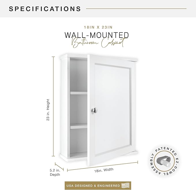 MCS 23x18 White Medicine Cabinet Organizer, Wall Mounted Bathroom Cabinet for Over-The-Toilet Storage, Bathroom Furniture & Restroom Organizer