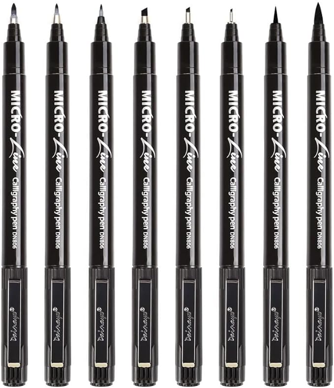 dainayw Calligraphy Brush Pen, Hand Lettering Pens, 8 Size Black Markers Set for Artist Sketch, Technical, Writing, Art Drawing