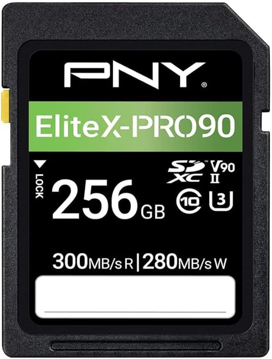 PNY 256GB EliteX-PRO90 UHS-II SDXC Memory Card – R300MB/s W280MB/s, U3, V90, 8K UHD, Full HD, UHS-II for Professional Photographers & Content Creators, DSLR, Mirrorless Cameras, Advanced Video Cameras