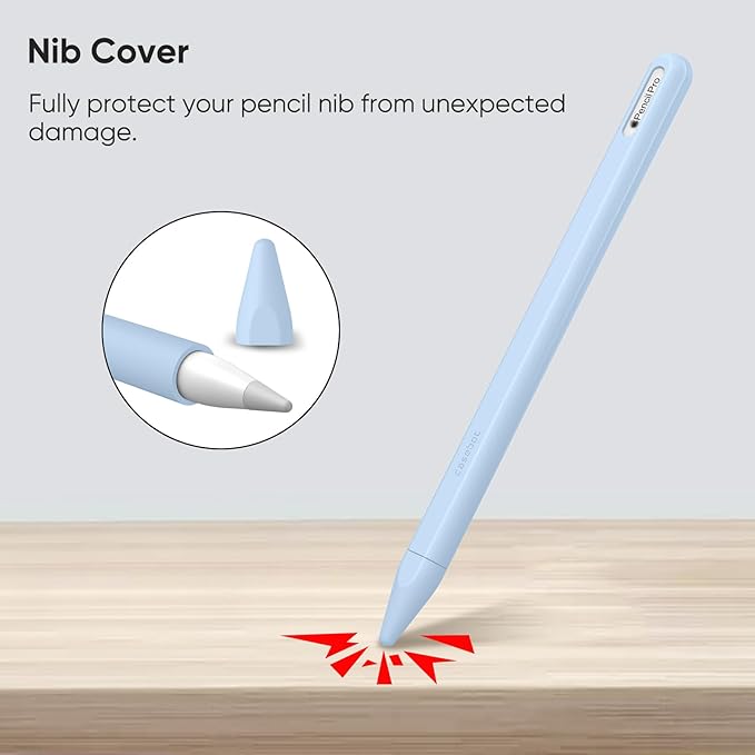 Fintie Silicone Sleeve for Apple Pencil Pro & Apple Pencil 2nd Generation, Light Pen Skin Case Cover Soft Protective Grip Holder with 2 Nib Covers Accessories, Sky Blue