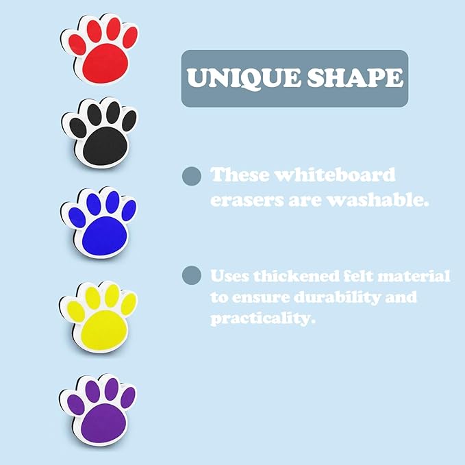 5 Pcs Dry Erase Board Eraser Cute Erasers Cat Paw Shape Reusable Magnetic Whiteboard Eraser School Supplies for Classroom Office(Color Random)