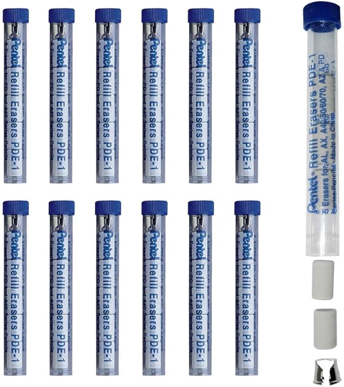 Pentel Refill Eraser for AL, Ax and PD Series Pencils 5 Pcs/Tube, Box of 12 (PDE-1)