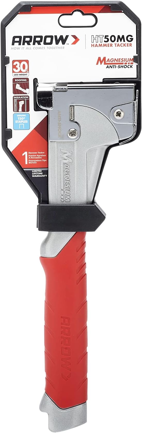Arrow HT50MG Heavy Duty Magnesium Hammer Tacker Kit for Insulation, Housewrap, Roofing Underlayment and Flooring
