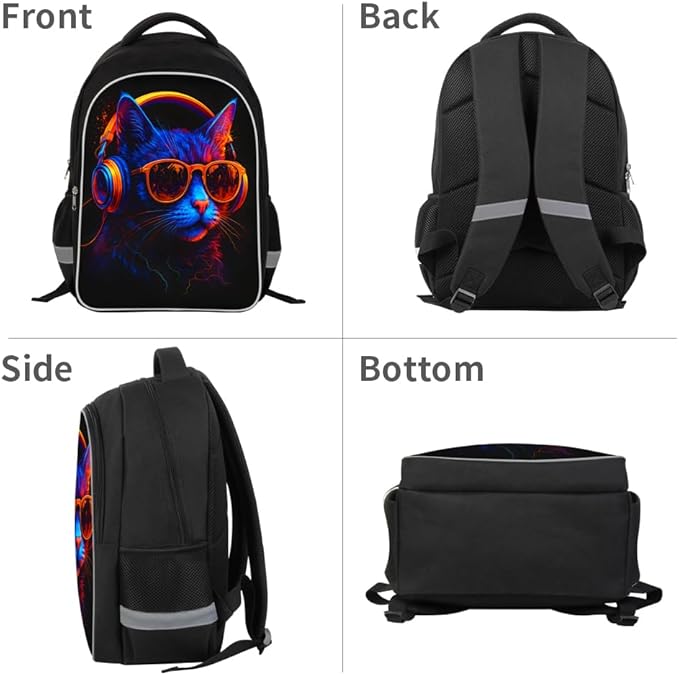 School Backpack for Boys 17" Boys Backpack for Kids Children Teens Elementary Middle School - Students Bookbag Ages 6-18 Travel Back Pack Cat