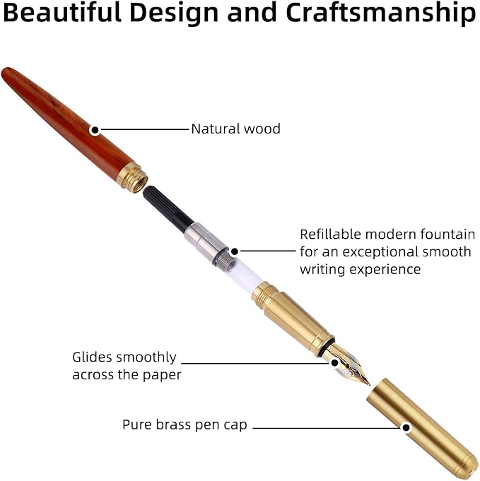 cobee Wooden Fountain Pens, Handcrafted Vintage Luxury Pen, 0.5mm Fine Point Business Pen, Smooth Writing for Journaling & Calligraphy, Gift Supplies