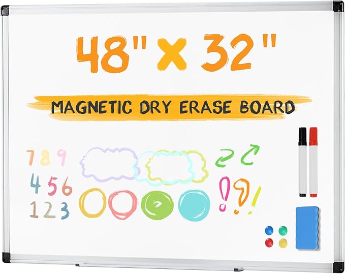 NEWBULIG 48"×24" Magnetic Dry Erase Board – Wall-Mount Whiteboard with Aluminum Frame & Accessory Kit for Office, Home, School