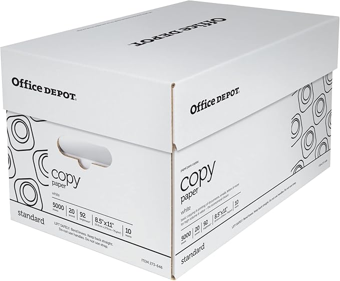 Office Depot White Copy Paper, 8 1/2in. x 11in., 20 Lb, 500 Sheets Per Ream, Case Of 10 Reams, 40402786