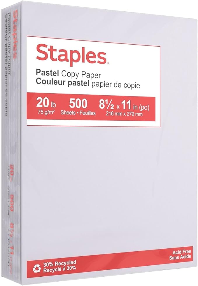 Staples 30% Recycled Color Copy Paper, 20 lbs., 8.5" x 11", Gray, 500/Ream, For Office, School & Home