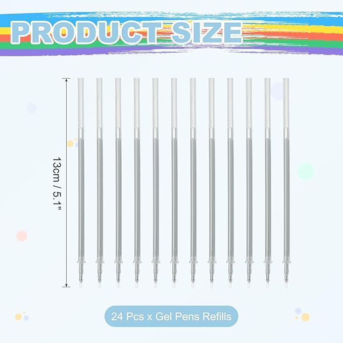 PATIKIL 0.5mm Gel Pens Refills, 24 Pack Glitter Gel Pens Sparkle Metallic Ink Fine Point Colored Refill Set for Adults Coloring Books Journaling Scrapbooking Art Drawing, Silver