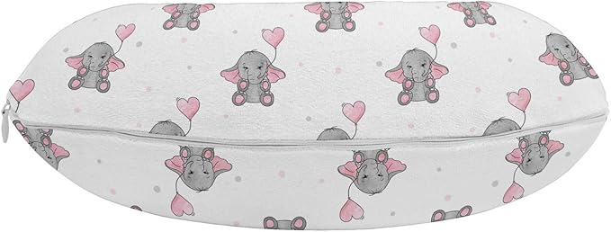Ambesonne Animal Cartoon Travel Pillow Neck Rest, s Holding Heart Shaped Pink Balloons Girlish Design, Memory Foam Traveling Accessory for Airplane and Car, 12", Pink White