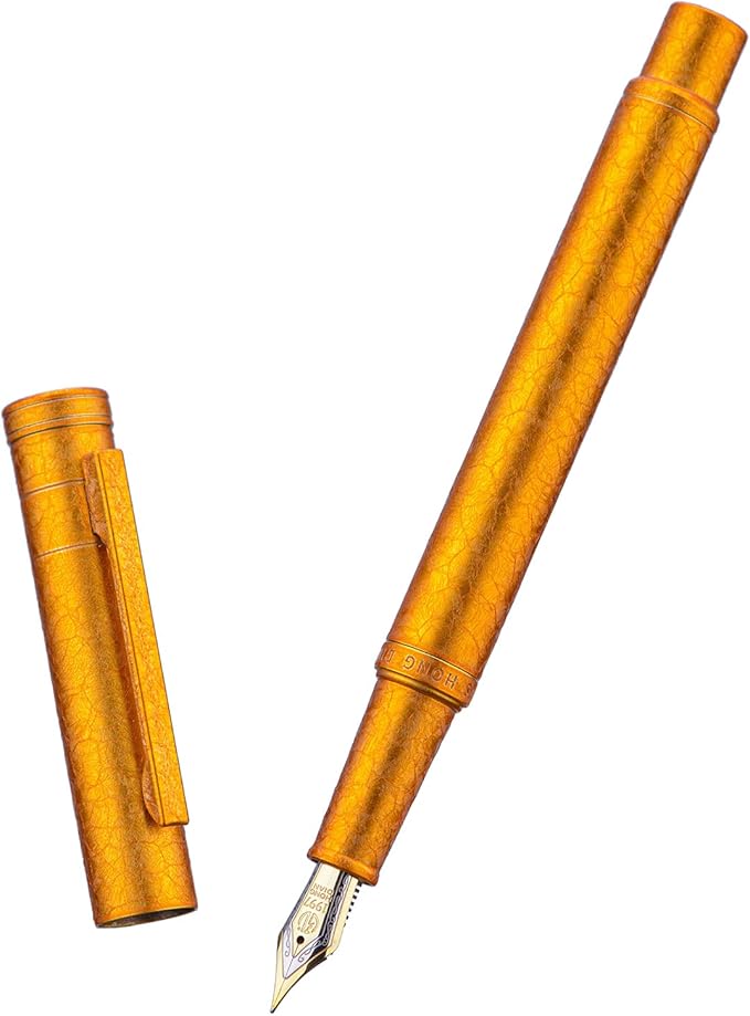 Hongdian 1851 Forest Fountain Pen Golden Ice Flowers, Extra Fine Nib Classic Design with Converter and Metal Pen Case