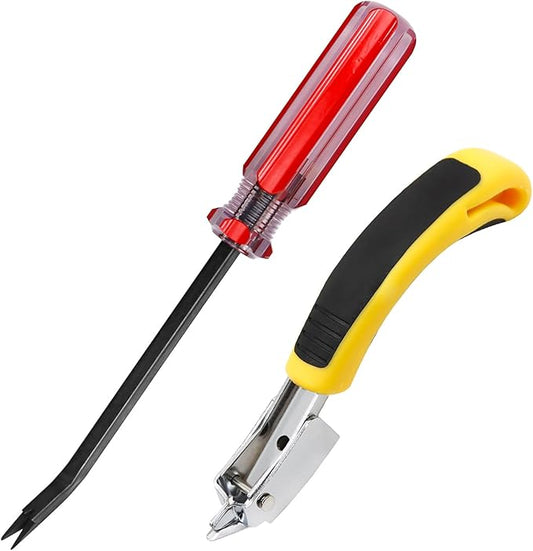 Staple Remover, Upholstery Staple Remover Tool, Upholstery Tools Tack Lifter with Double Pronged Head Nail for All Kinds of Staples for Furniture, Yellow