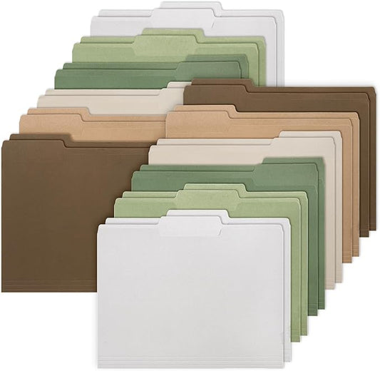 Whaline 24 Pack Green Brown File Folders Letter Size 6 Colors Sage Green Brown File Pockets with 1/3 Cut Tab for Home Office Classroom Supplies, 8.9 x 11.6 Inch