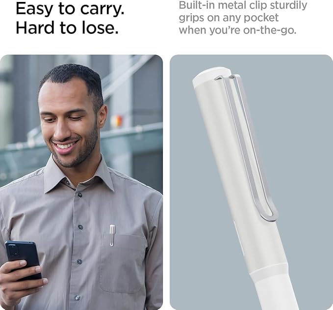 Spigen DA201 Apple Pencil Protective Case for Apple Pencil Pro and Apple Pencil 2nd Generation, Cover Sleeve with Clip and Grip, Compatible with Magnetic Charging and Double Tap - White