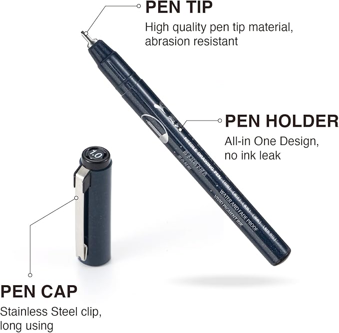 Micro Fineline Pen 8 Size Drawing Art Pens Waterproof Precision Micro Fineliner Black Ink Pens for Art Watercolor, Illustration, Sketching, Anime, Manga, Technical Drawing…