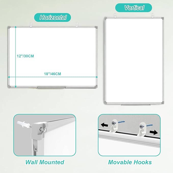 Lockways Dry Erase Board, 18 x 12 Whiteboard Dry Erase, Aluminum Frame White Board with 1 Eraser & 1 Pen Tray & 2 Markers & 4 Magnets
