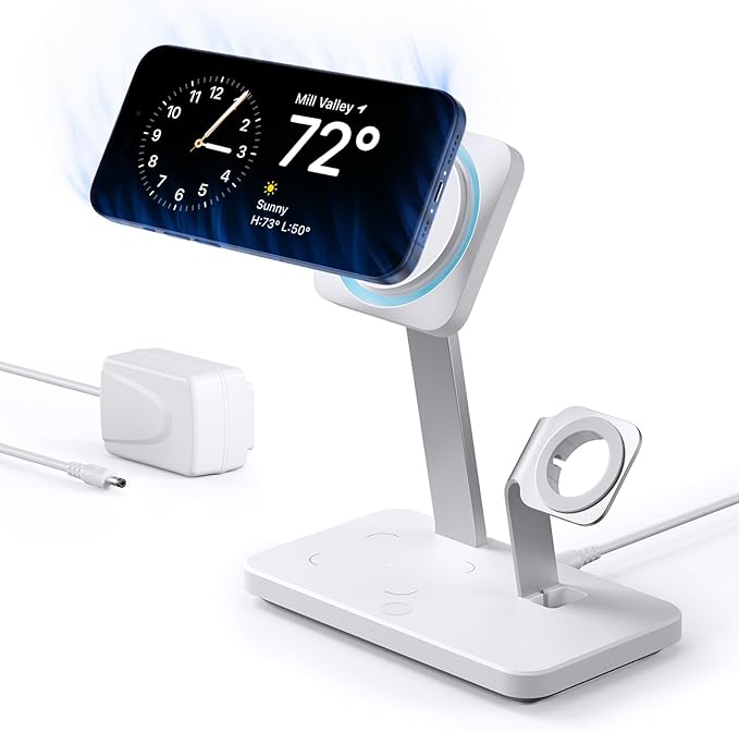 ESR for 25W 3-in-1 Magsafe Charger Stand, Made for Apple-Certified Magnetic Wireless Charger, 15W Charging Station for iPhone 17/16/15/14/13 Apple Watch/AirPods Pro, Phone-Cooling Charger, White
