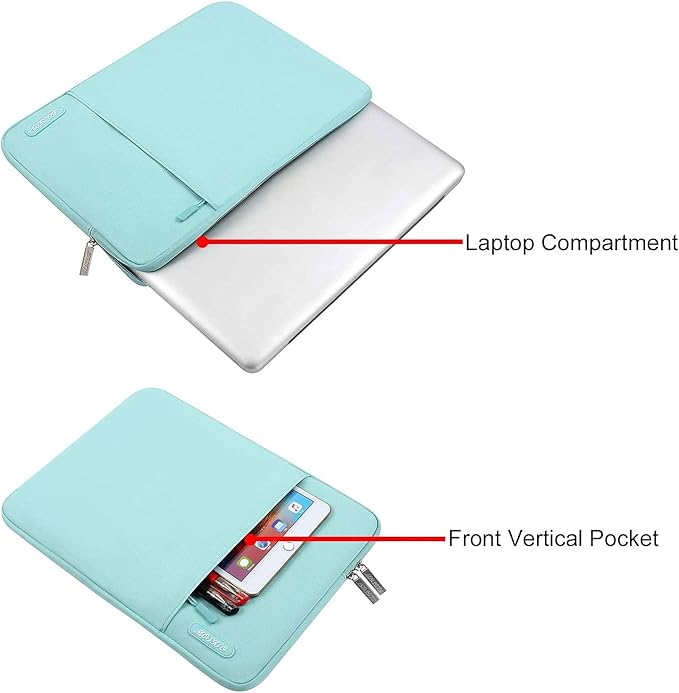 MOSISO Laptop Case 13.3 inch, 13-13.3 inch Laptop Sleeve Compatible with MacBook Air/Pro 13/Pro 14 M5 M4 M3 M2 M1, HP Dell ASUS Lenovo,Polyester Vertical Computer Sleeve Bag with Pocket, Mint Blue