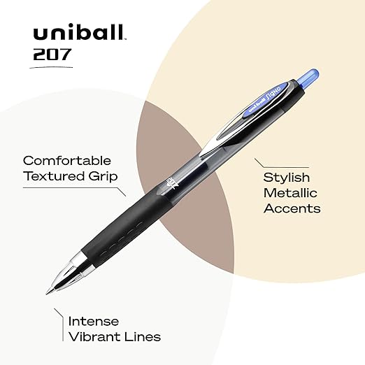 uni-ball 207 Retractable Gel Pens, Medium Point (0.7mm), Blue, 36 Count