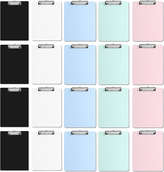 25 Pack Plastic Clipboards, A4 Clip Board 12.5 x 9 Inch Letter Size for Classroom, Nurses, Students, Woman, Assorted Color Clipboard with Low Profile Clip & Hanging Hole, Bulk Office & School Supply
