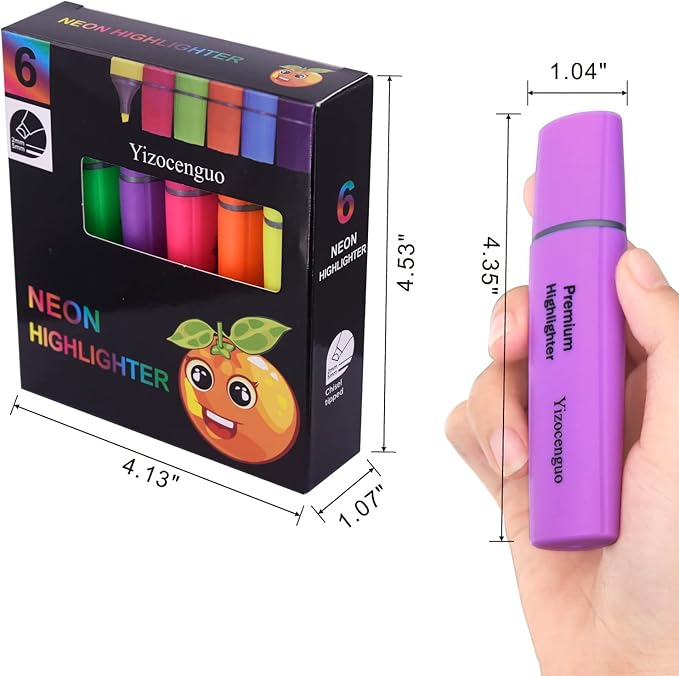 Highlighters Assorted Colors, 6 Neon Highlighters Chisel Tip Marker Pen, for Adults, Office School Supplies