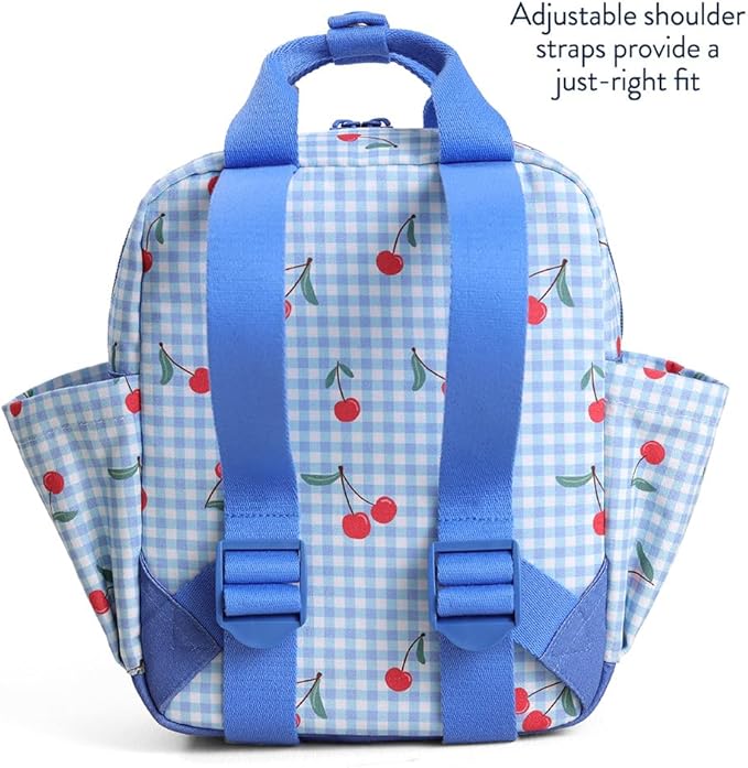 Itzy Ritzy Toddler Backpack - Daycare Bag - Features Adjustable Shoulder Straps, 2 Side Pockets & Spacious Interior with Wipeable Fabric Lining & Name Label, Cherry