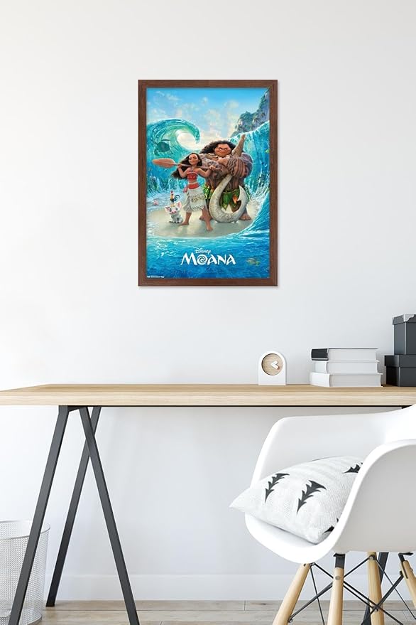 Disney Moana - Ocean Floor Wall Poster, 22.4L" x 14.7W", Mahogany Framed Version