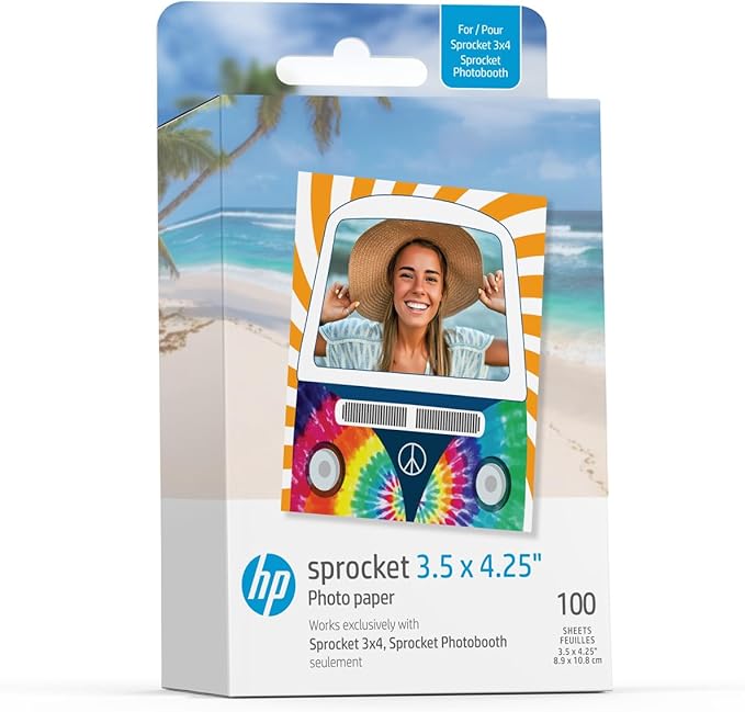 HP Sprocket 3.5 x 4.25” Zink Sticky-Backed Photo Paper (100 Pack) Compatible with HP Sprocket 3x4 Photobooth and Photo Printer