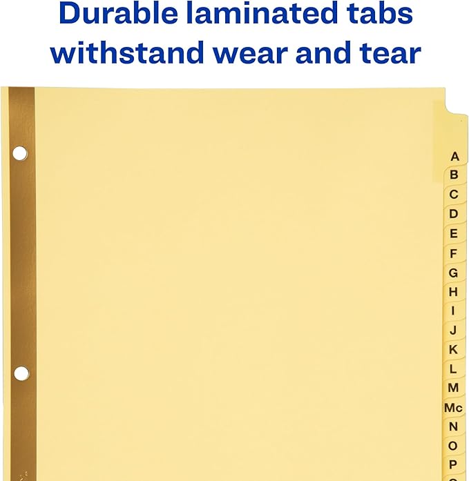 Avery 11306 Preprinted Laminated Tab Dividers w/Gold Reinforced Binding Edge, 25-Tab, Letter