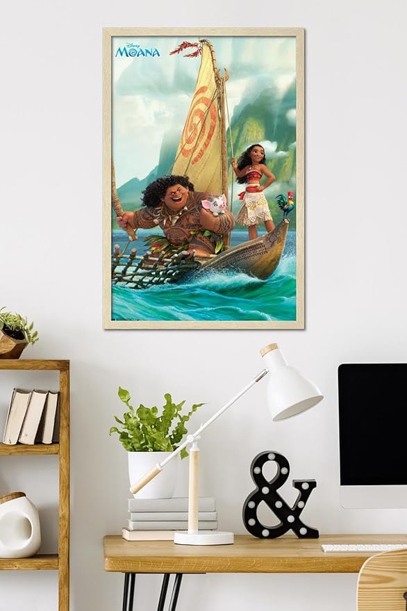 Disney Moana - Group Wall Poster, 34L" x 22.4W", Blonde Framed Version